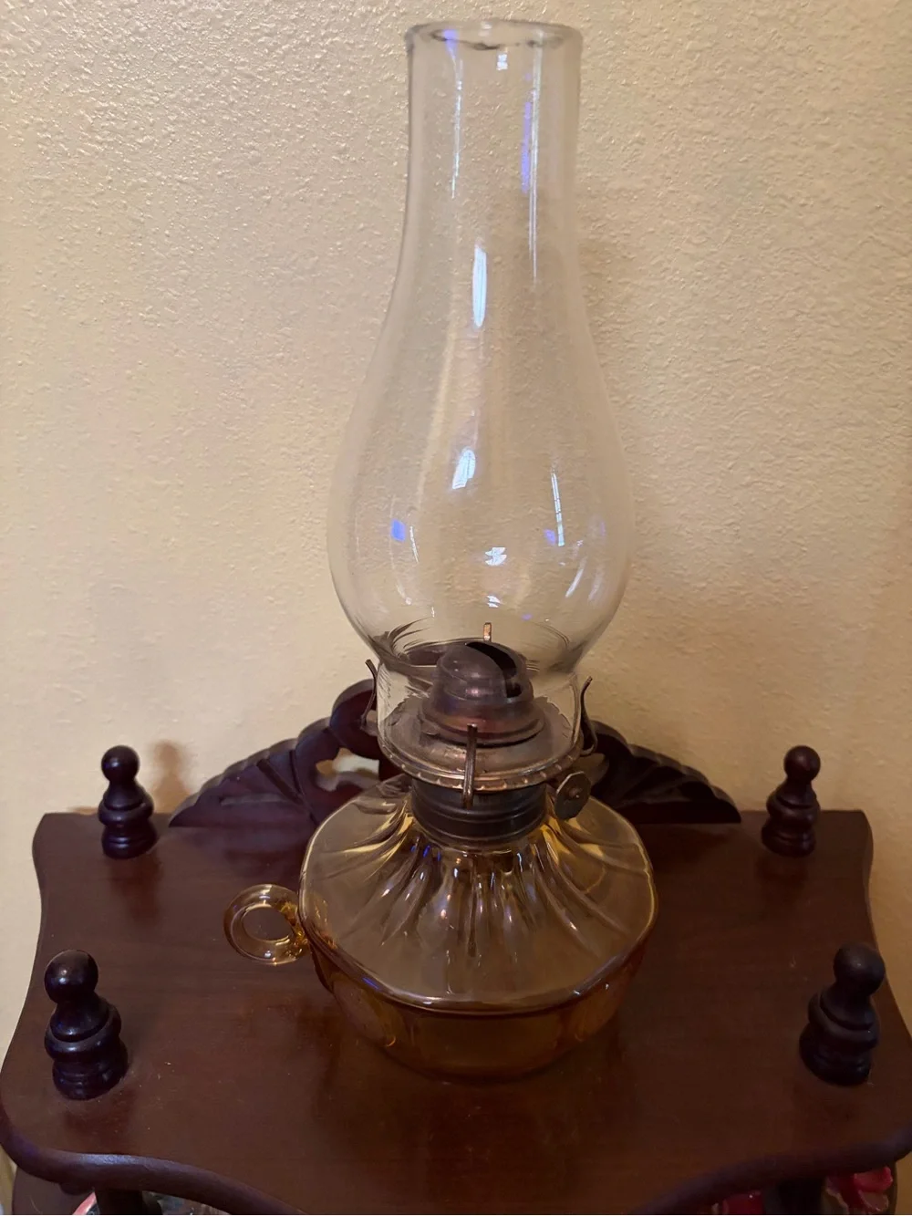 Vintage Amber Glass Oil Lamp - Amber Home Accent